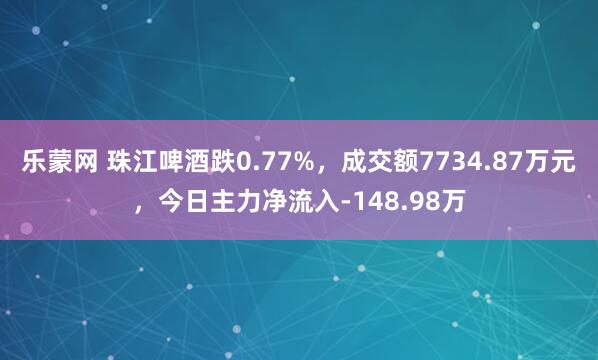 乐蒙网 珠江啤酒跌0.77%，成交额7734.87万元，今日主力净流入-148.98万