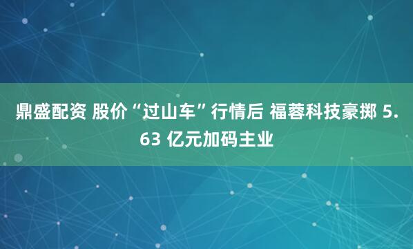 鼎盛配资 股价“过山车”行情后 福蓉科技豪掷 5.63 亿元加码主业